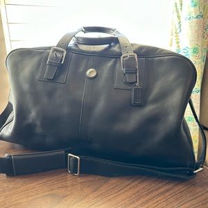 Coach Leather Weekender Bag - Black with handles and shoulder strap